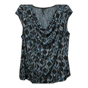 Susan Lawrence Cowl Neck Geometric Print Cap Sleeve Top Women's Plus Size 1X